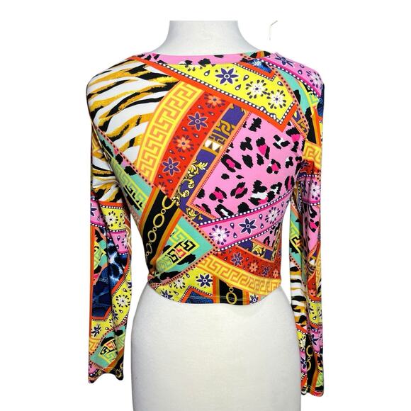 JULIA BY LOVE J Y2K Cropped Cinch Top Size L Festival Animal Print Funky Club - Picture 5 of 10